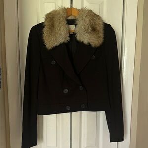 Women's Black Jacket with Faux Fur Collar